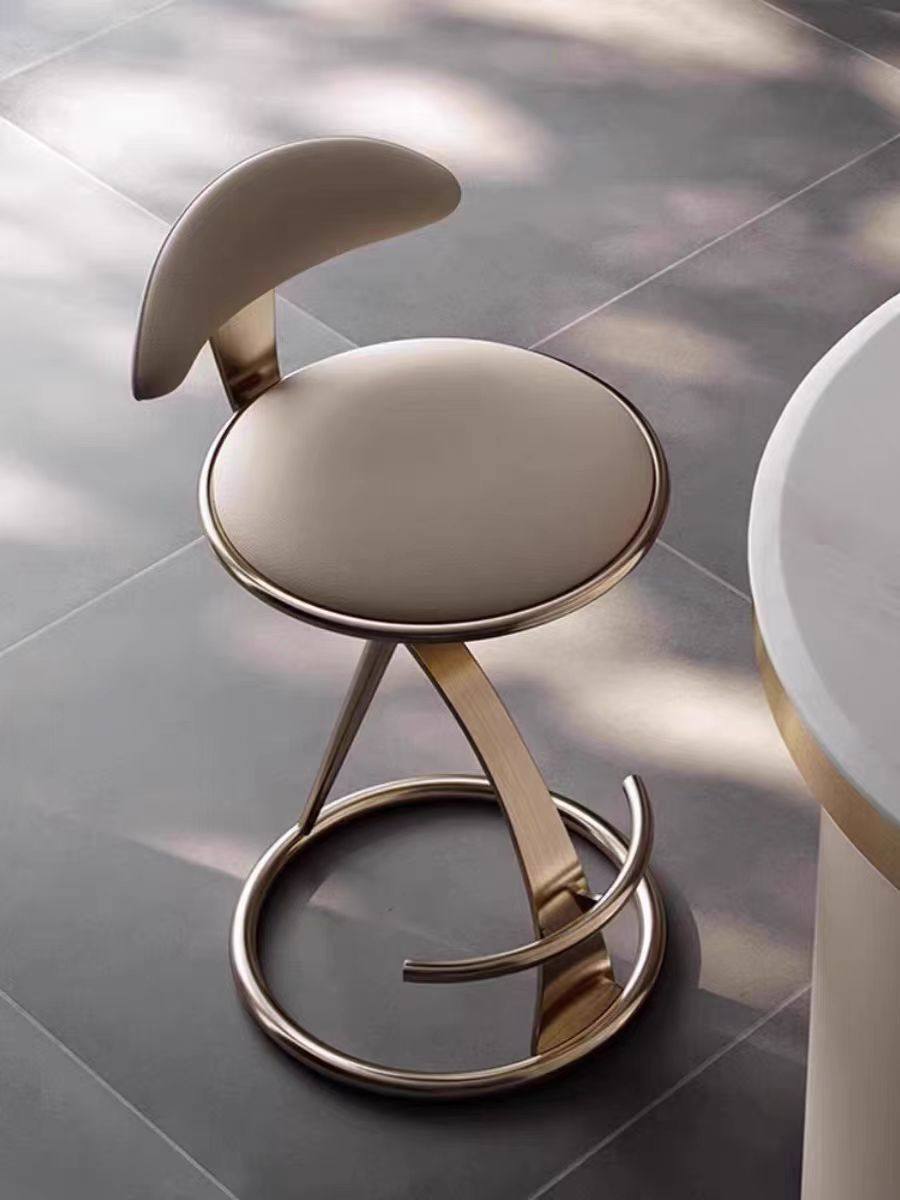 Italian simple stainless steel high stool bar chair light luxury high-end home hotel leather bar chair backrest