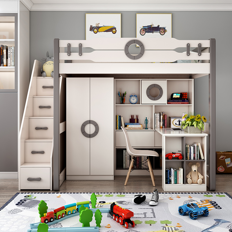 Solid wood children's bed up and down bed bed under table adult desk bed one multi-function high and low bed combination wardrobe bed