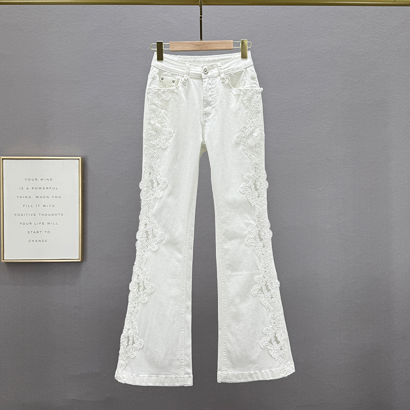 Lace Hollow-Out Denim Flared Pants for Women, Thin, 2026 Summer New Style, Elastic High-Waisted, Slim-Fitting, Versatile Long Pants