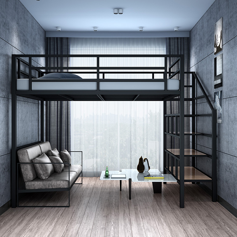 Loft Bed with Under-Bed Desk for Small Apartments, Space-Saving Iron Frame Bunk Bed, Simple and Modern