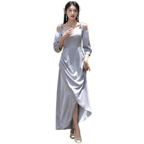Grey satin bridesmaids womens 2024 new summer small crowns Superior sister group dress Immortals can wear