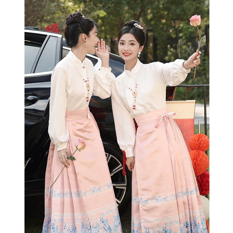 Chinese style qipao bridesmaid service woman 2023 new winter small crowns senior sister group Han suit pink horse face skirt suit-Taobao