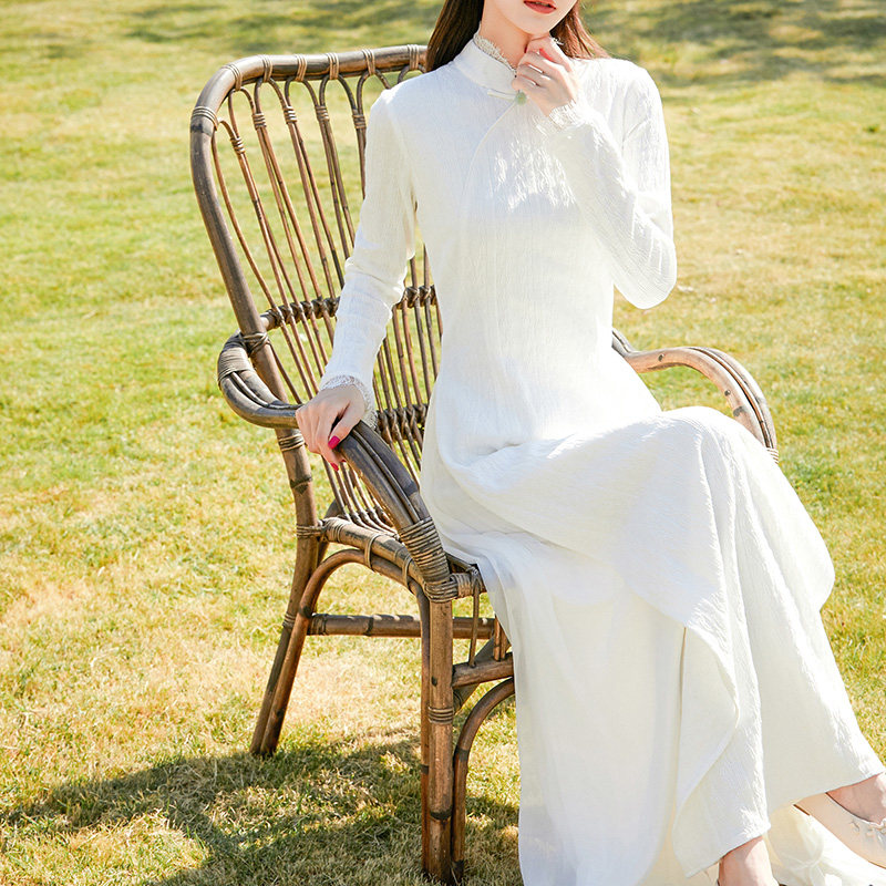 Qipao Improved Version of Tang Dress Spring China Wind Women's Dress Tea Suit Women's Body Odei Waist Display Slim and Lean Ancient Wind Dress