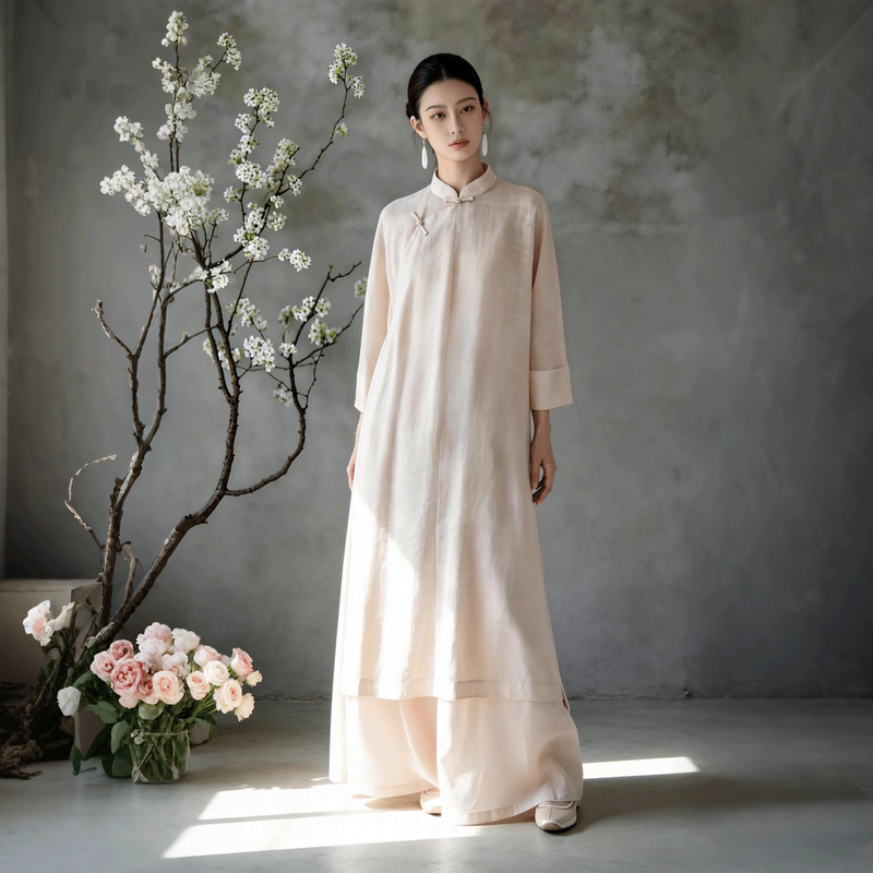 New Chinese-Style National Costume Set, Improved Hanfu and Tang Suit Top, High-End Buddhist Zen-Inspired Women's Clothing, Zen Clothing, Tea Clothing Two-Piece Set