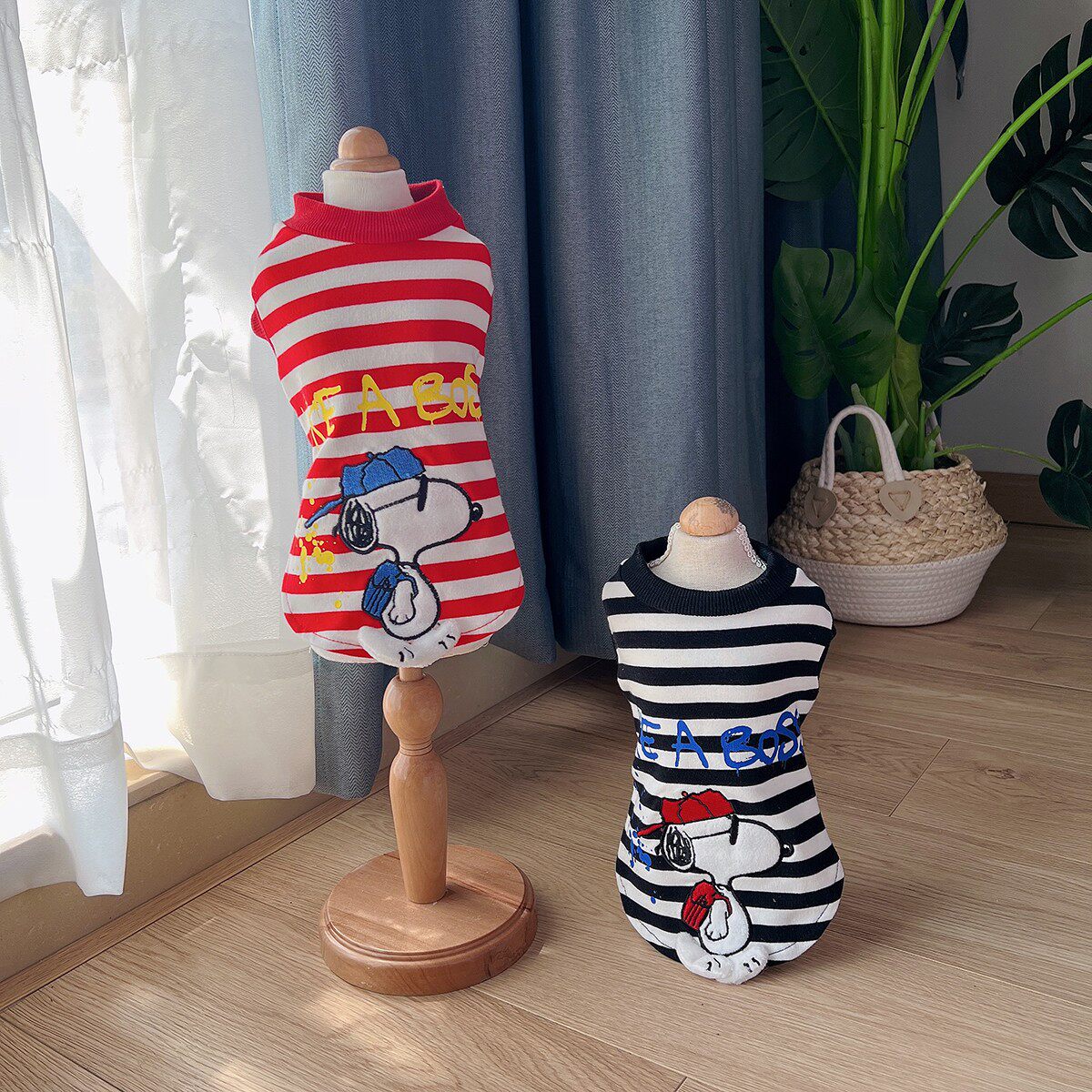 Snoopy Co., Ltd. Pet Spring and Summer Net Red Cartoon Cotton Stripe Stereo Vest Dog Clothing Cowboy Clothing