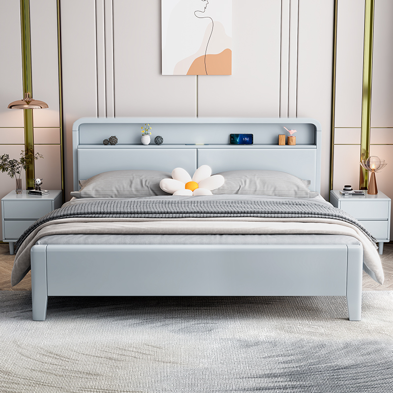 Solid Wood Bed 1.8m Double Bed 1.5m Modern Simple Scandinavian Small Apartment 1.2 Kidsren's Bed Single Storage Wedding Bed Solid Wood Bed 1.8m Double Bed 1.5m Modern Simple Scandinavian Small Apartment 1.2 Kidsren's Bed Single Storage Wedding Bed