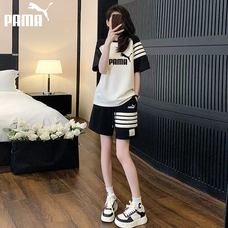 Brand Genuine Pure Cotton Casual Sports Suit Women's Summer Clothing 2025 Student Loose Slimming Look Short-Sleeved Shorts Two-Piece Set