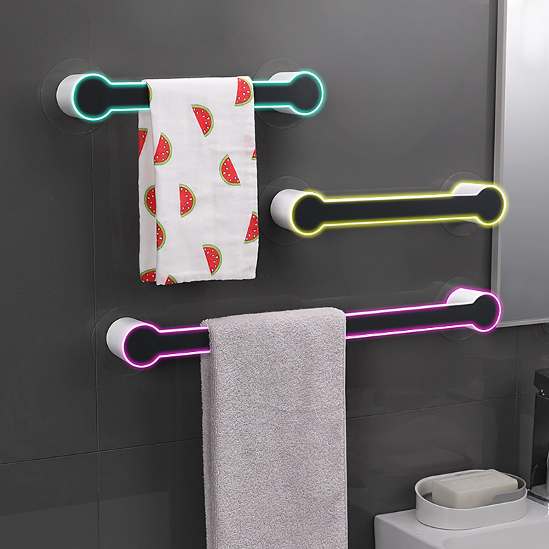 Towel rack free punch toilet bathroom wall mounted suction cup bath towel hanger creative single rod towel rail storage rack