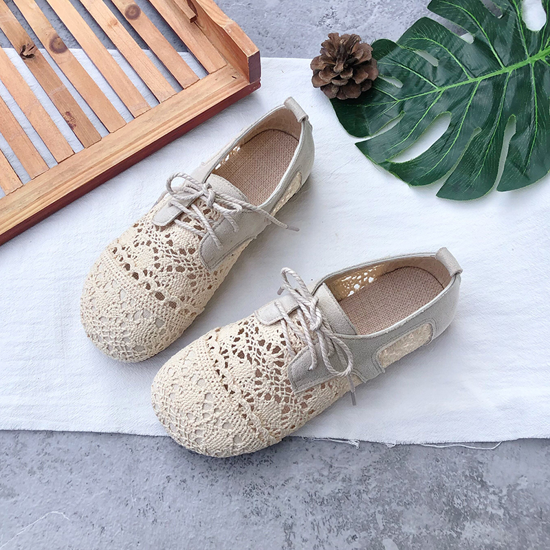 Lace Mesh Fisherman Shoes, Summer Comfortable Mori Girl Shoes, Single Shoes, Sandals, Mesh Shoes, Breathable Artistic Flat Shoes, Cotton and Linen Shoes