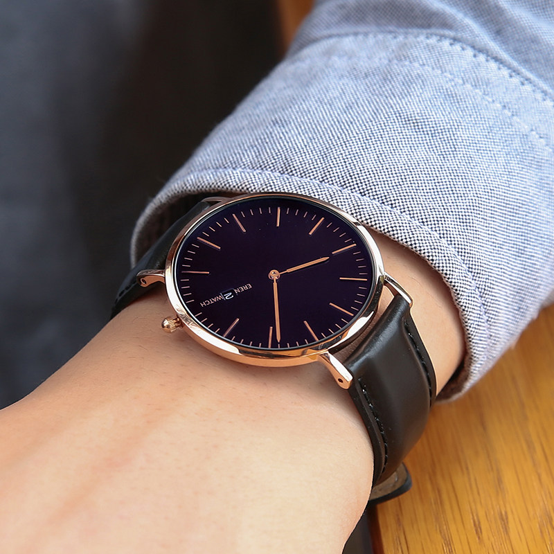 Ellen Watch Men's Student Ultra-thin Simple Fashion Casual Waterproof Leather Belt Trend Business Quartz Watch