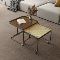 Light extravagant glass tea table living room modern small family type telescopic small tea table square size tea table combinations can be moved