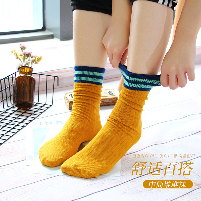 Straight tube bubble socks autumn and winter warm stockings ladies cotton Japanese wild vertical striped student socks high socks