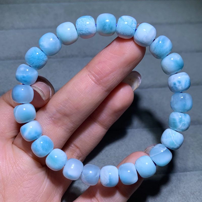 Natural Larimar Sea Pattern Stone Old-Style Bead Bracelet Crystal Light Blue Sea Pattern Stone Bracelet Gift Jewelry for Men and Women