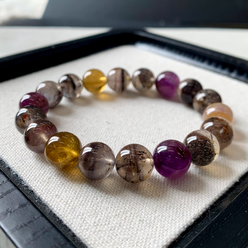 Natural Aurora Symbiotic Multi-Treasure Crystal Bracelet Purple Titanium Purple Phantom Crystal Bracelet Jewelry Gift for Couples Men and Women