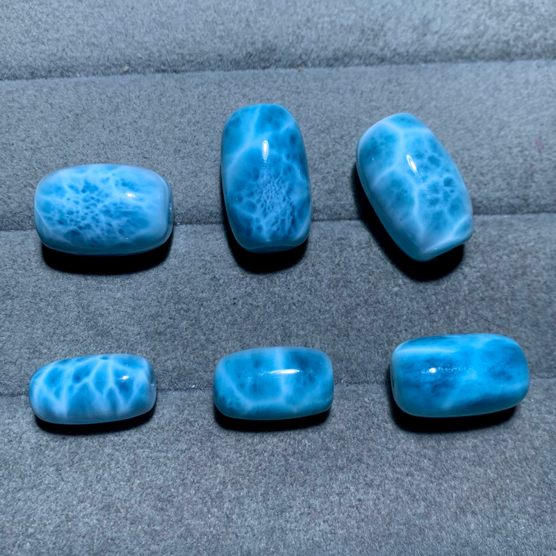 Natural Larimar Barrel Beads, Jade-Like Accessories, Dominican Sodalite Crystal, Gift for Men and Women