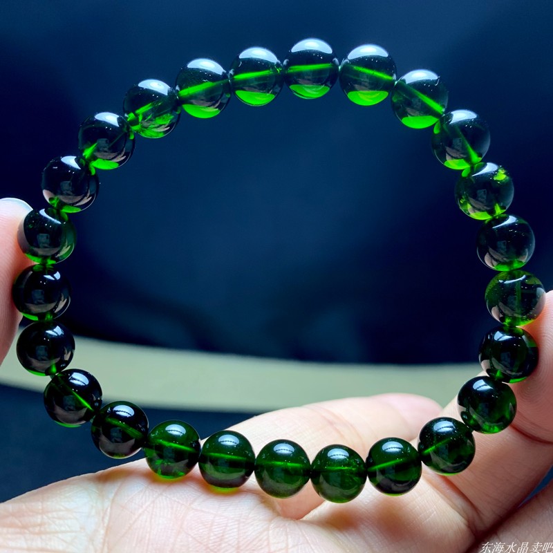 天然ダイオプサイドシングルループブレスレット透明ダークグリーンエメラルドクリスタルブレスレットギフト1点1枚写真エスニックスタイル