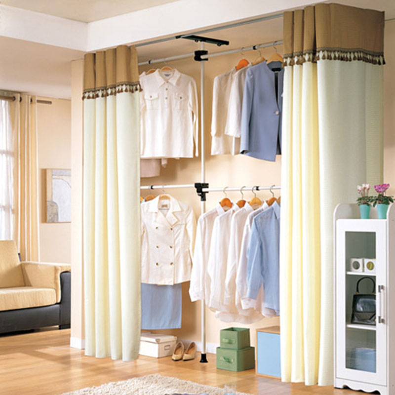 Top-floor clotheshorse hanger hanger-on-floor bedroom telescopic cloak rack assembly of minimalist modern Korean Easy wardrobe