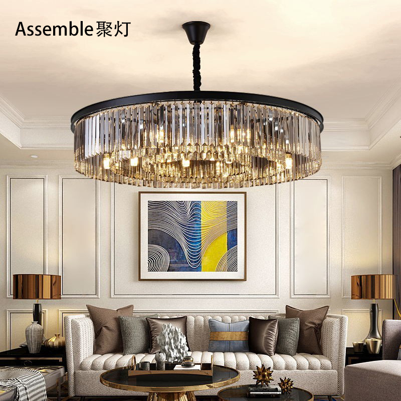American-Style Living Room Chandelier, Light Luxury Smoky Gray Crystal Lamp, Designer High-End Bedroom Lamp, Villa Dining Room Creative Lighting Fixtures
