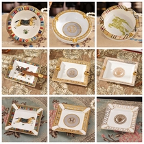 European style retro ceramic ashtray home living room creative personality trend office smoke-proof ashtray gift
