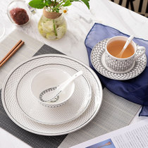 European-style bone porcelain gold edge simple dinner plate model room Table Table tableware pure white Western plate set steak plate flat plate