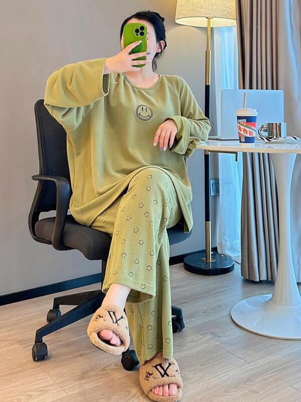 Plus Size Extra Large 150kg Lazy Style Casual Loungewear Set for Women Autumn and Winter Loose Fashion Pajamas Two-Piece Set2