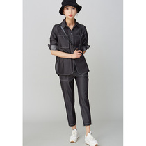  As soon as possible SHAPE Wang Xiao private clothes autumn loose narrow jeans black pocket wild straight casual trousers