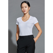  As soon as possible SHAPE Wang Xiaos private clothes solid color V-neck slim-fitting T-shirt womens professional wear inner bottoming shirt white short-sleeved top