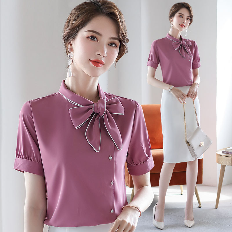 Work clothes white shirt summer short-sleeved temperament chiffon top design sense niche commuter ladies shirt overalls
