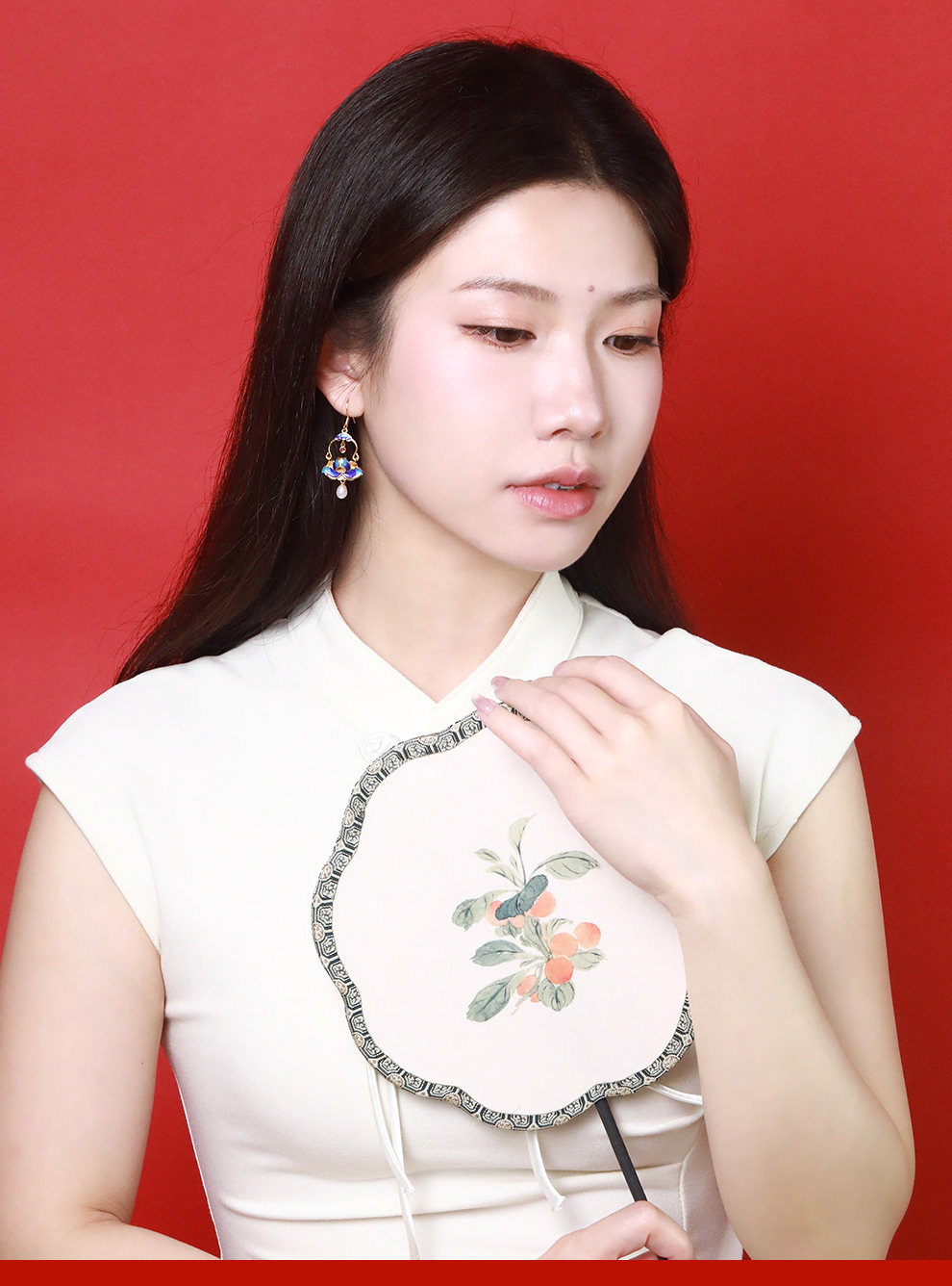 银饰耳饰 老银匠s925银兰花耳坠女款珐琅古典宫廷风新中式国风纯银耳环耳饰 Old silversmith