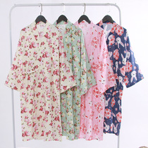 Summer thin cotton gauze gown couple Japanese kimono bathrobe cotton pajamas cardigan long nightgown sweat steam suit