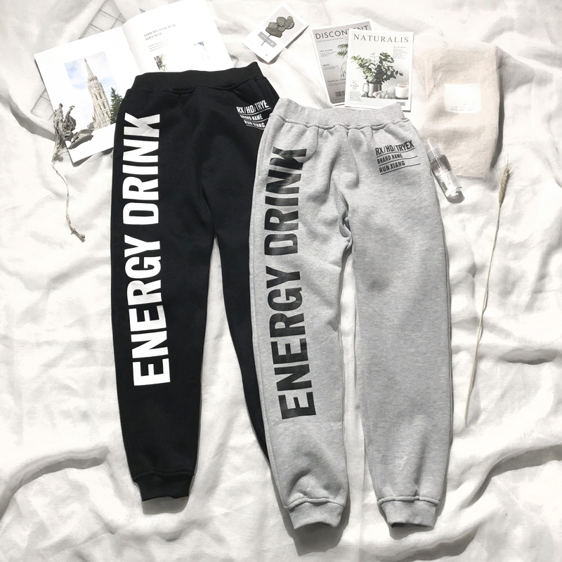 Quần xám mùa đông cộng với quần nhung thể thao nam nữ có cùng một đoạn hoang dã hip hop quần harem quần quần thủy triều quần vải nam
