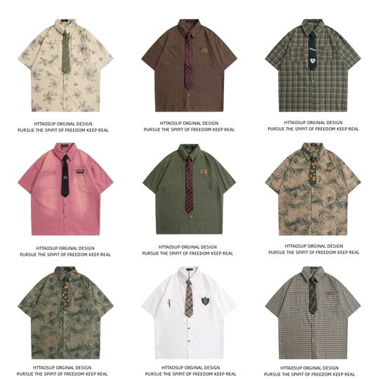 Vintage design niche Hong Kong style chic tie shirt