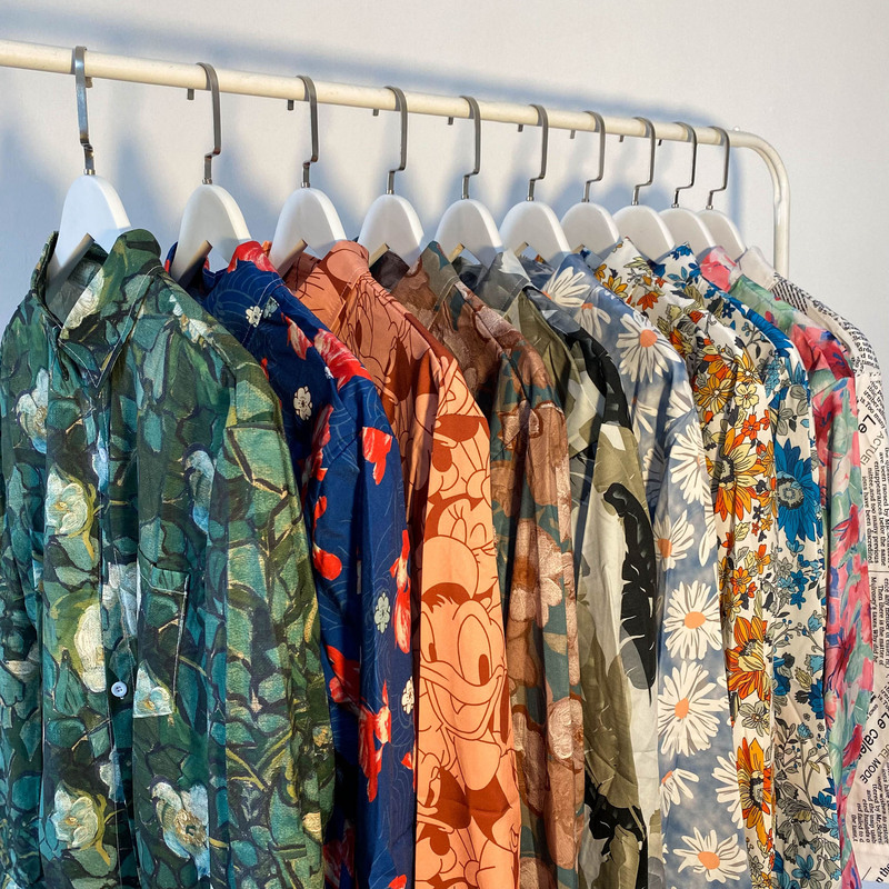 Hong Kong Style Vintage Oil Painting Floral Shirt for Men and Women, Retro Hawaiian Cool Loose-Fitting Couple Long-Sleeve Shirt Jacket
