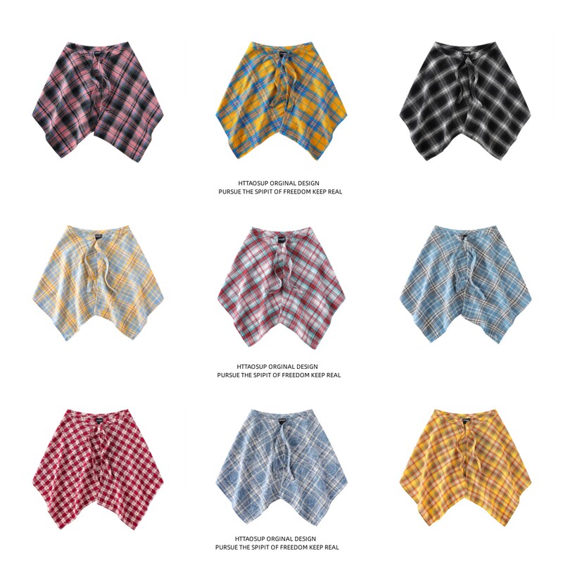 Httaosup Layering Essential Colorful Plaid Skirt for Women, One-Piece Tie-Up Slimming Magic for Men, Hem for Men's Shirts