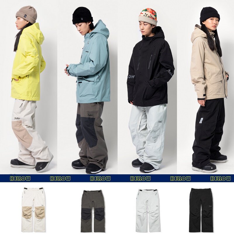 2122HELLOW Korean ski pants waterproof, windproof and wear-resistant loose charging pants winter outdoor men's and women's single and double board