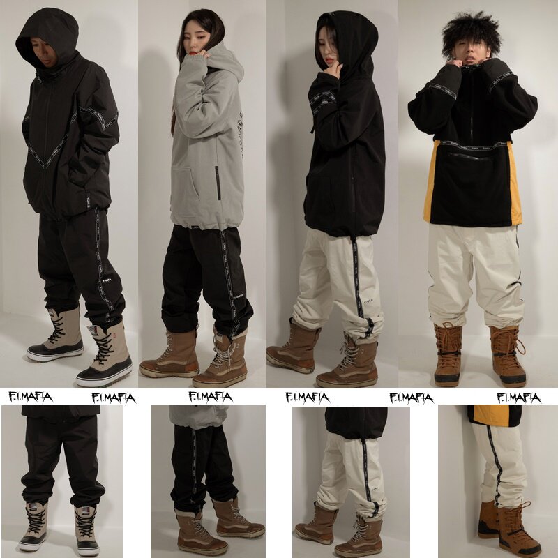 Special Price Korea Ski Pants Shrink Leg Pants Men and women Veneer Pants Waterproof Wear and Wear Loose black white FIMAFIA