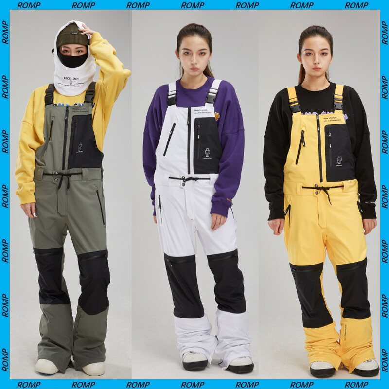 2223ROMP South Korean skier men and women single board waterproof air breathable repair and thin strap pants black and white blue
