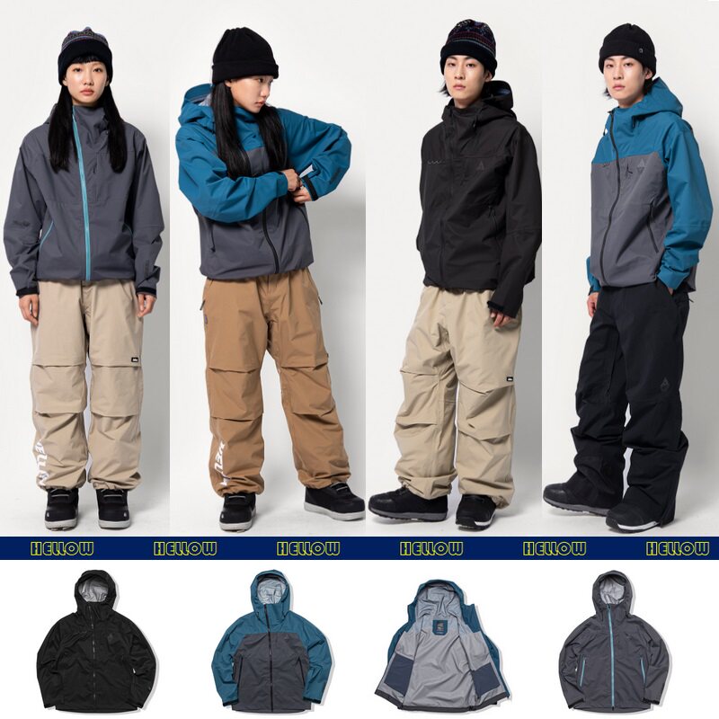 2122HELLOW Korean ski suit waterproof wind jacket snowsuit Winter male and female outdoor set single double board black