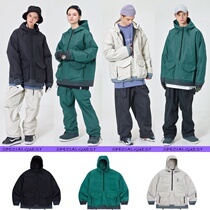  Specialguest Korean ski suit mens and womens veneer waterproof and warm hooded large pocket black and white green pullover