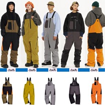  2021DIMITO Korean ski suit pants bib pants mens and womens single and double board waterproof wear-resistant snow pants black and white orange red