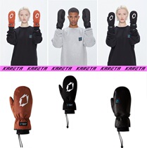 2021KARETA Korean ski gloves for men and women waterproof and wear-resistant warm hand muffled finger sheepskin cotton black Orange