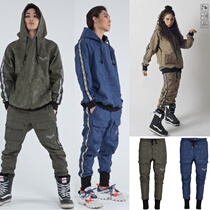 HOLA Korean version of the Tide brand ski pants mens and womens veneer high waterproof wind and wear resistant elastic shrink leg pants black and white blue