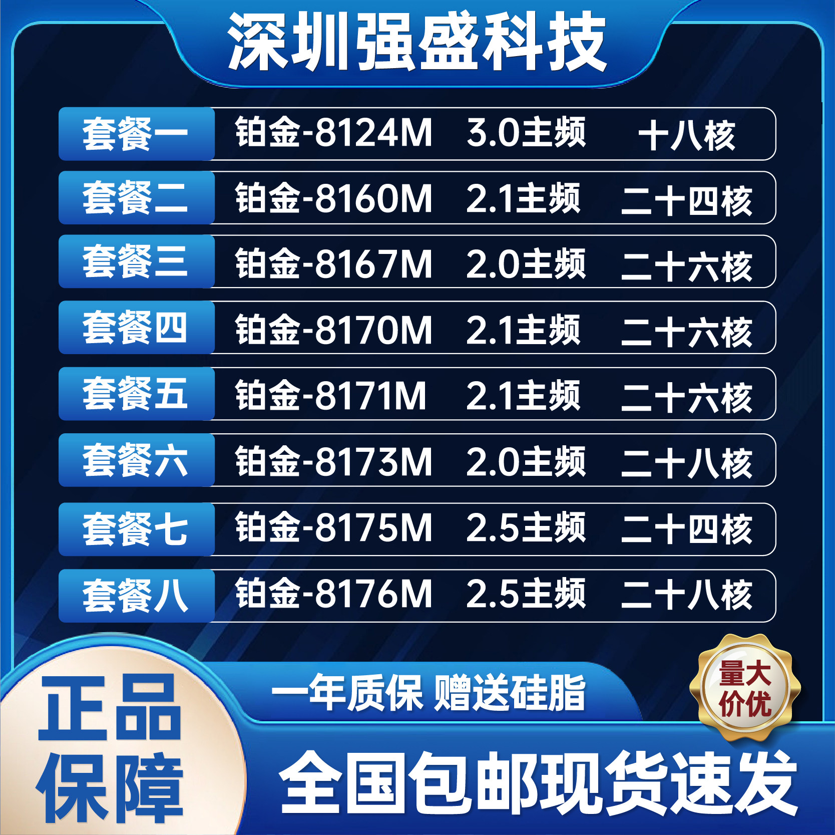 เซิร์ฟเวอร์ Xeon Platinum 8124m 8160m 8167m 8170m 8171m 8173m 8175m 8176m เวอร์ชันอย่างเป็นทางการ