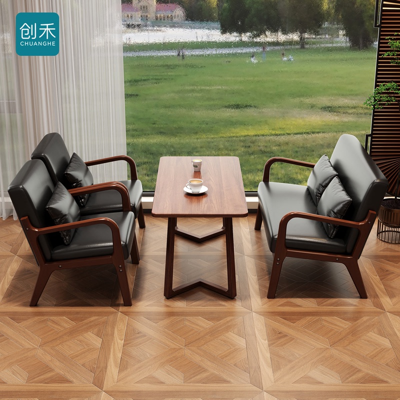 Retro Solid Wood Cafe Table and Chair Set for Seating Areas, Milk Tea Shop, Tea House Booth, Meeting Space, Homestay Balcony Sofa Chair