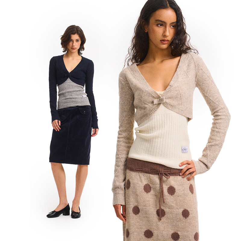 Alkaidy Diamond Pattern Color-Blocked Ballet Layered Slim-Fit Knit Sweater and Camisole Cardigan Two-Piece Set Alkaidy Diamond Pattern Color-Blocked Ballet Layered Slim-Fit Knit Sweater and Camisole Cardigan Two-Piece Set