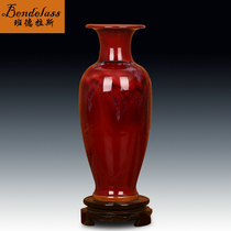 Banderras Sea-Tang Red Vase Pendulum ceramic Handicraft Living Room Practical Flower Arrangement Furnishing Chinese-style Home