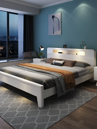 Семь -летняя магазин девять красочных человеческих кроватью серая серая скандинавская кровать из сплошной древесины Современная простая двуспальная кровать