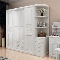  White solid wood wardrobe Chinese style simple locker Bedroom small apartment wooden four-door swing door corner wardrobe
