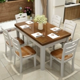 Комбинация обеденного стола из цельного дерева, белый обеденный стол в западном стиле, маленькая квартира, стол из массива дерева, прямоугольный стол на 6 человек, простой современный обеденный стол