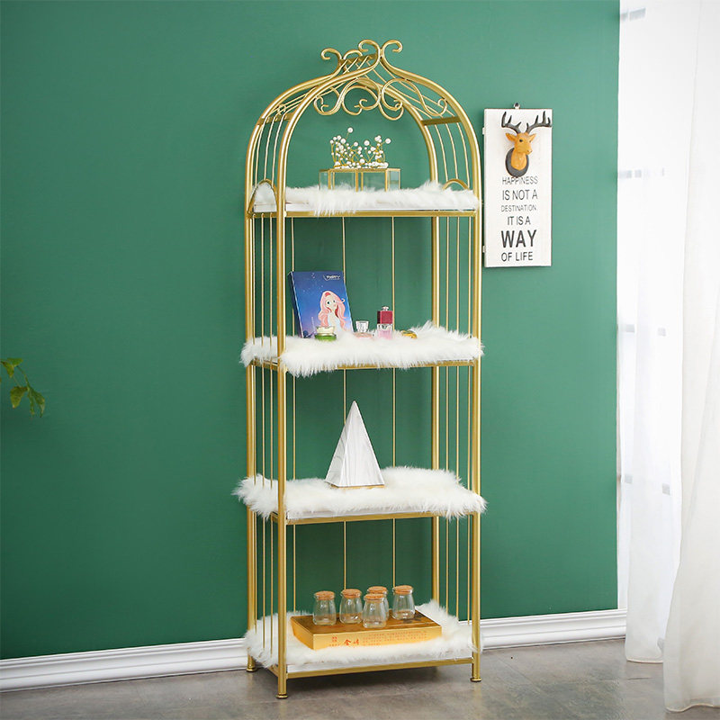 Nordic iron shelf bookshelf bedroom light luxury storage shelf floor-to-ceiling living room shelf display stand nail shop